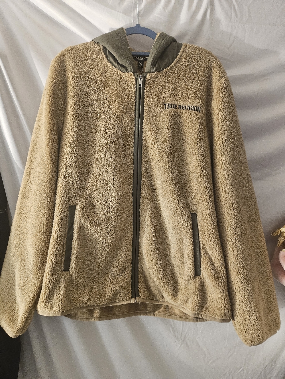 True Religion‎ Khaki Sherpa Full-Zip Hoodie